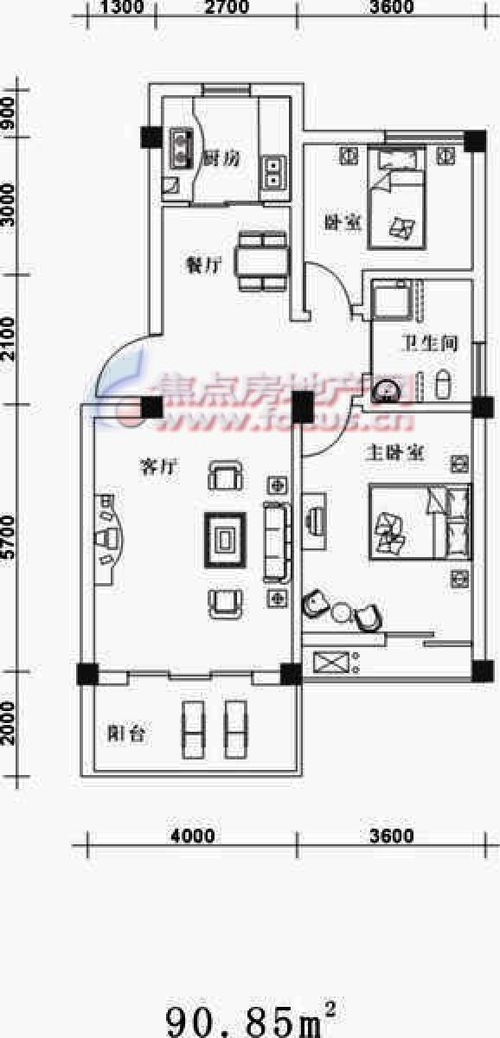 南国风华天城南国风华天城2期2室 2厅 1卫 1厨 90.85平方米 南国风华天城户型图